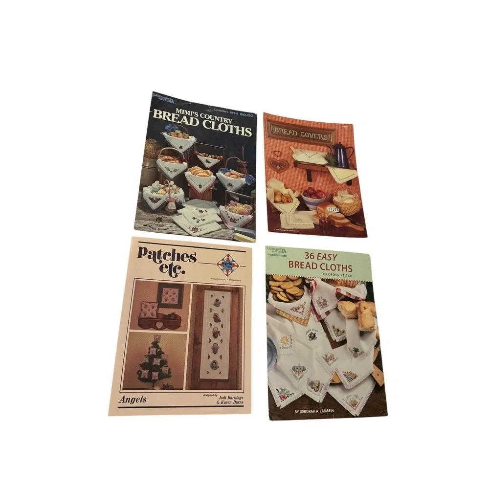 Lot of 4 Vintage Cross Stitch Booklets Bread Cloths Covers Angels Patterns Craft
